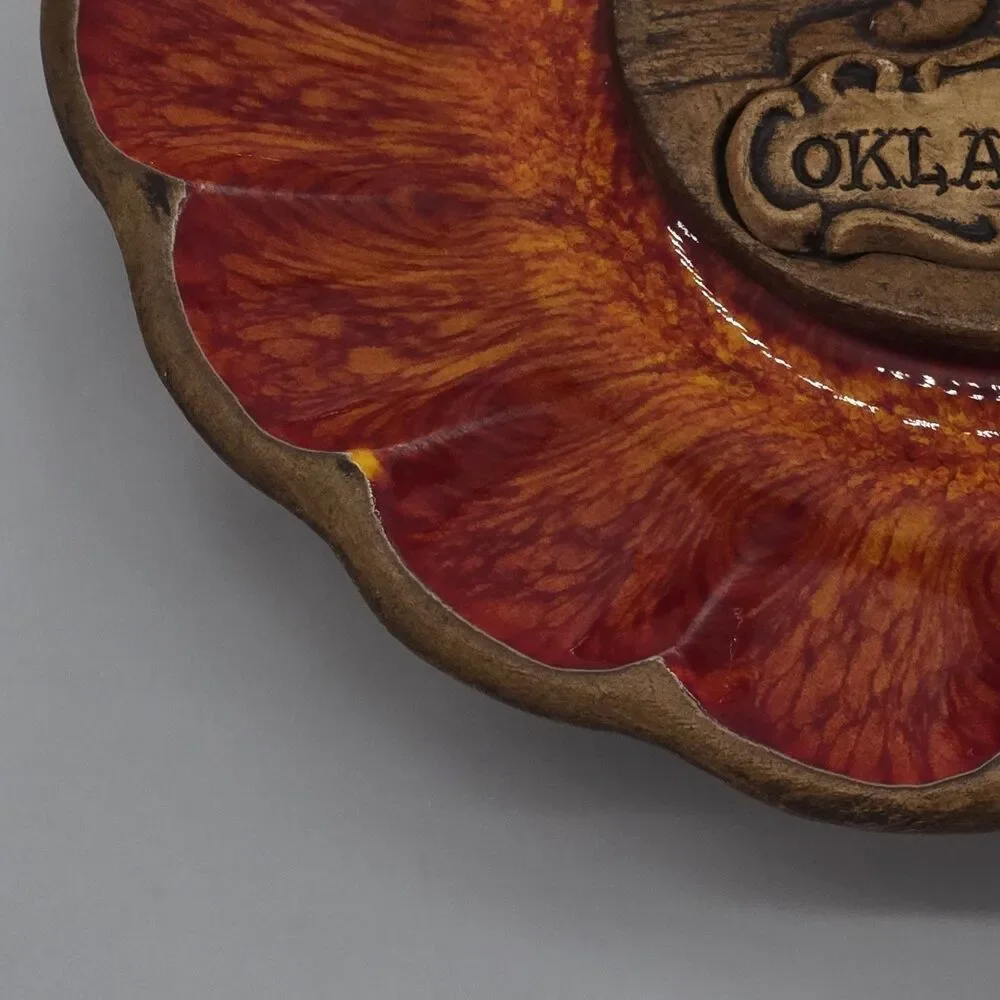 Vintage Treasure Craft Oklahoma Souvenir Dish Red Orange Bear